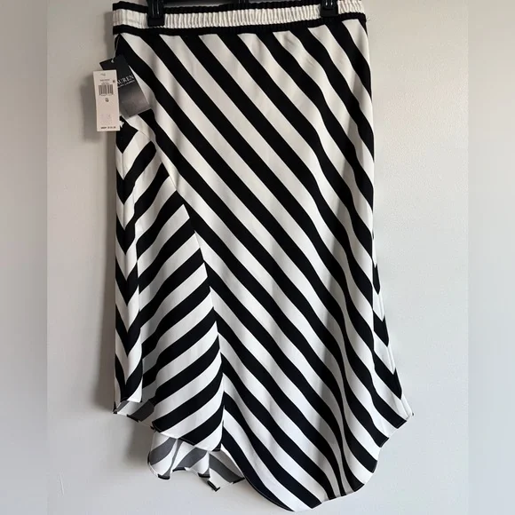 NWT LRL Ralph Lauren Black Label Sz 10 Black & White Striped Asymmetrical Skirt